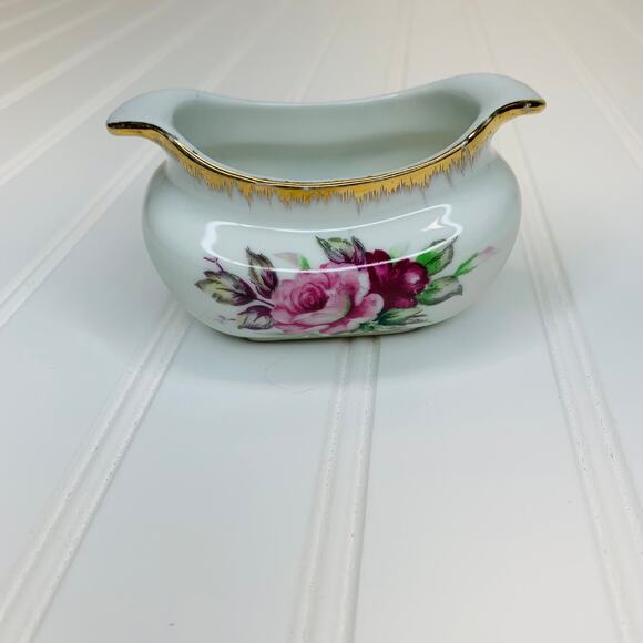 Handpainted Small Vase 4 x 3 x 2.5" Rose Gold Edges Handles - Picture 5 of 8